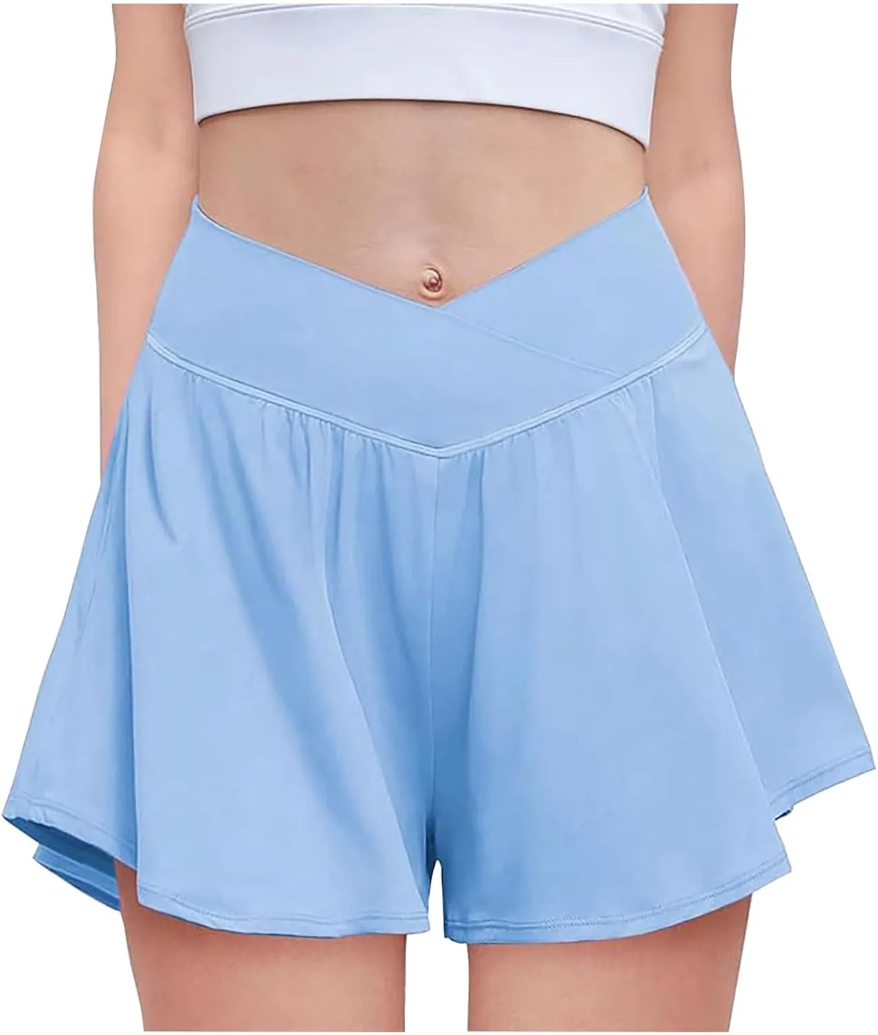 Crossover Flowy Shorts for Women 2 in 1 Athletic Gym Workout Butterfly Short Sweat Cute Yoga Skirt Skort with Pockets
