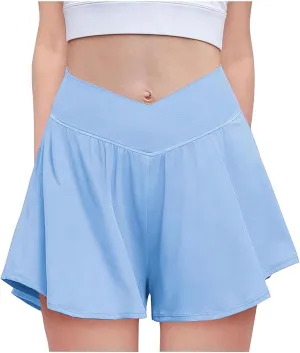 Crossover Flowy Shorts for Women 2 in 1 Athletic Gym Workout Butterfly Short Sweat Cute Yoga Skirt Skort with Pockets
