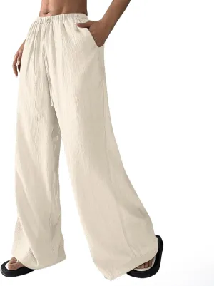 Cruise Pants for Women 2025 Vacation Outfits Drawstring Flowy Casual Pants with Pockets Wide Leg Lightweight Beach Sweatpants