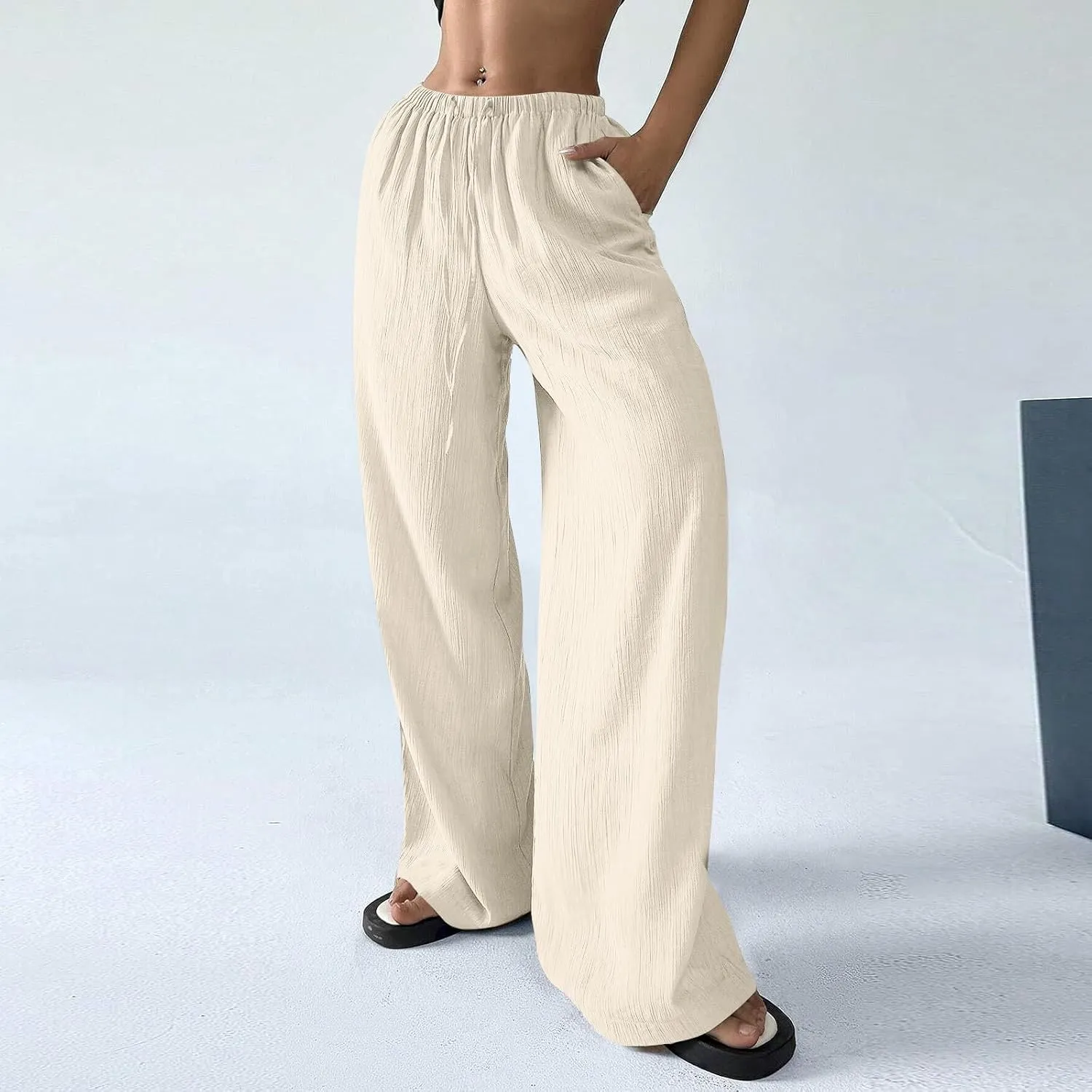 Cruise Pants for Women 2025 Vacation Outfits Drawstring Flowy Casual Pants with Pockets Wide Leg Lightweight Beach Sweatpants