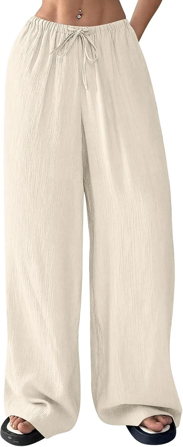 Cruise Pants for Women 2025 Vacation Outfits Drawstring Flowy Casual Pants with Pockets Wide Leg Lightweight Beach Sweatpants