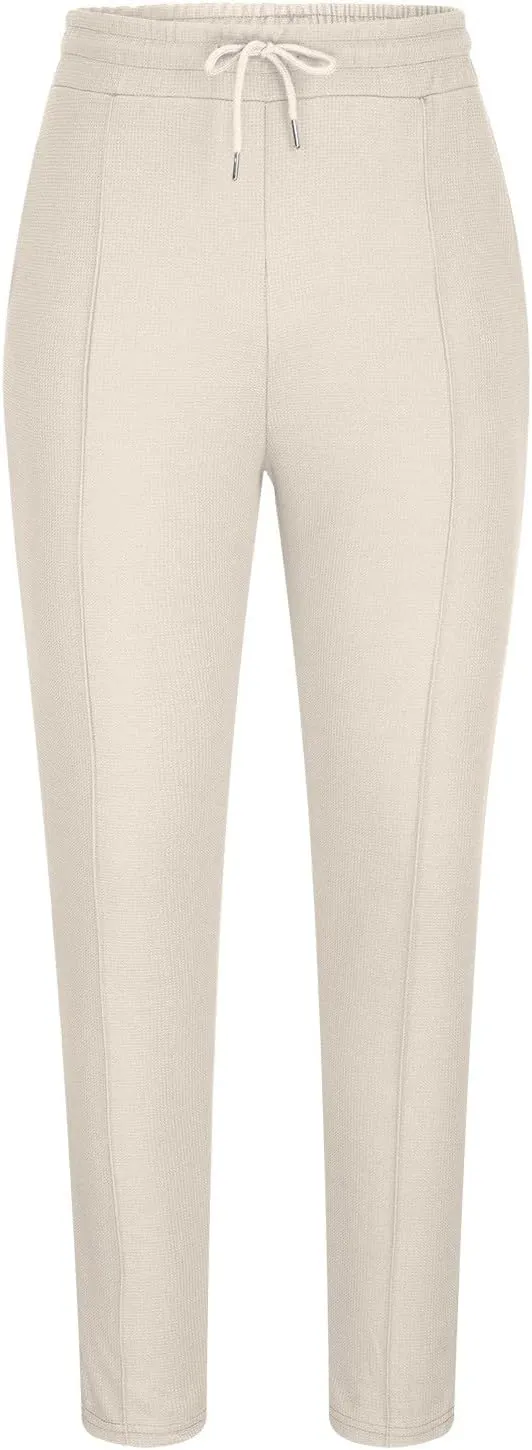 Ctreela Men's Casual Dress Pants Skinny Chino Pants Waffle Tapered Pants Flat Front Slacks Slim-Fit Elastic Waist Trousers