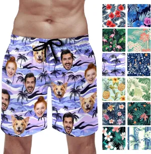 Custom Mens Swim Trunks with Face Personalized Photo Hawaiian Swim Shorts Customized Funny Beach Board Shorts