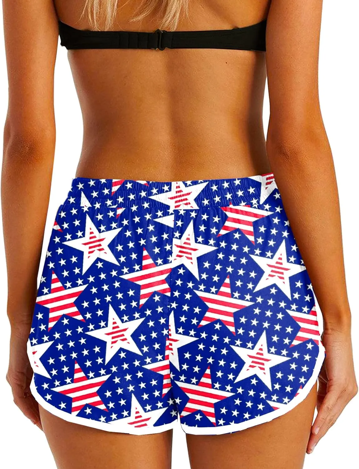 Deerose Women 4th of July Board Shorts Hawaiian Tropical Print Beach Swim Shorts with Pockets