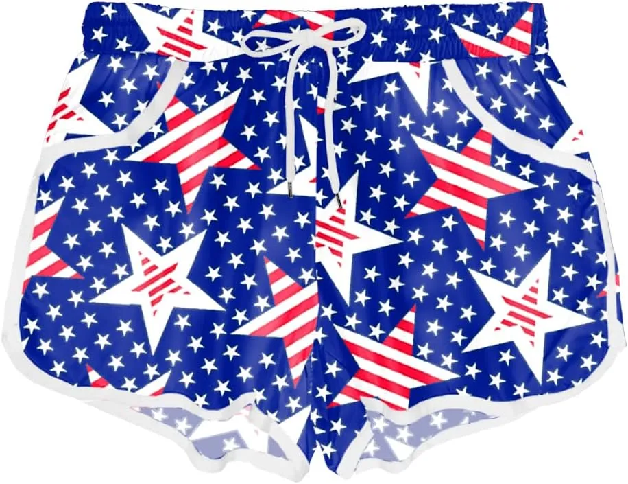 Deerose Women 4th of July Board Shorts Hawaiian Tropical Print Beach Swim Shorts with Pockets