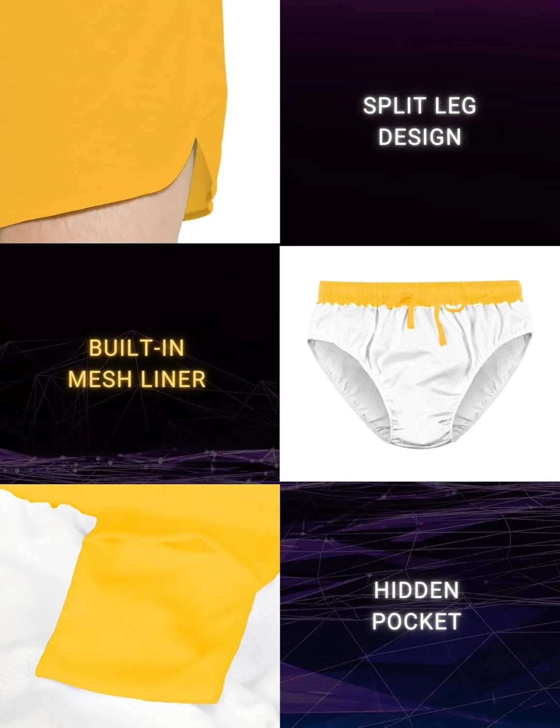 DEMOZU Men's 3 Inch Neon Running Shorts Quick Dry Workout Athletic Gym Marathon Shorts with Liner