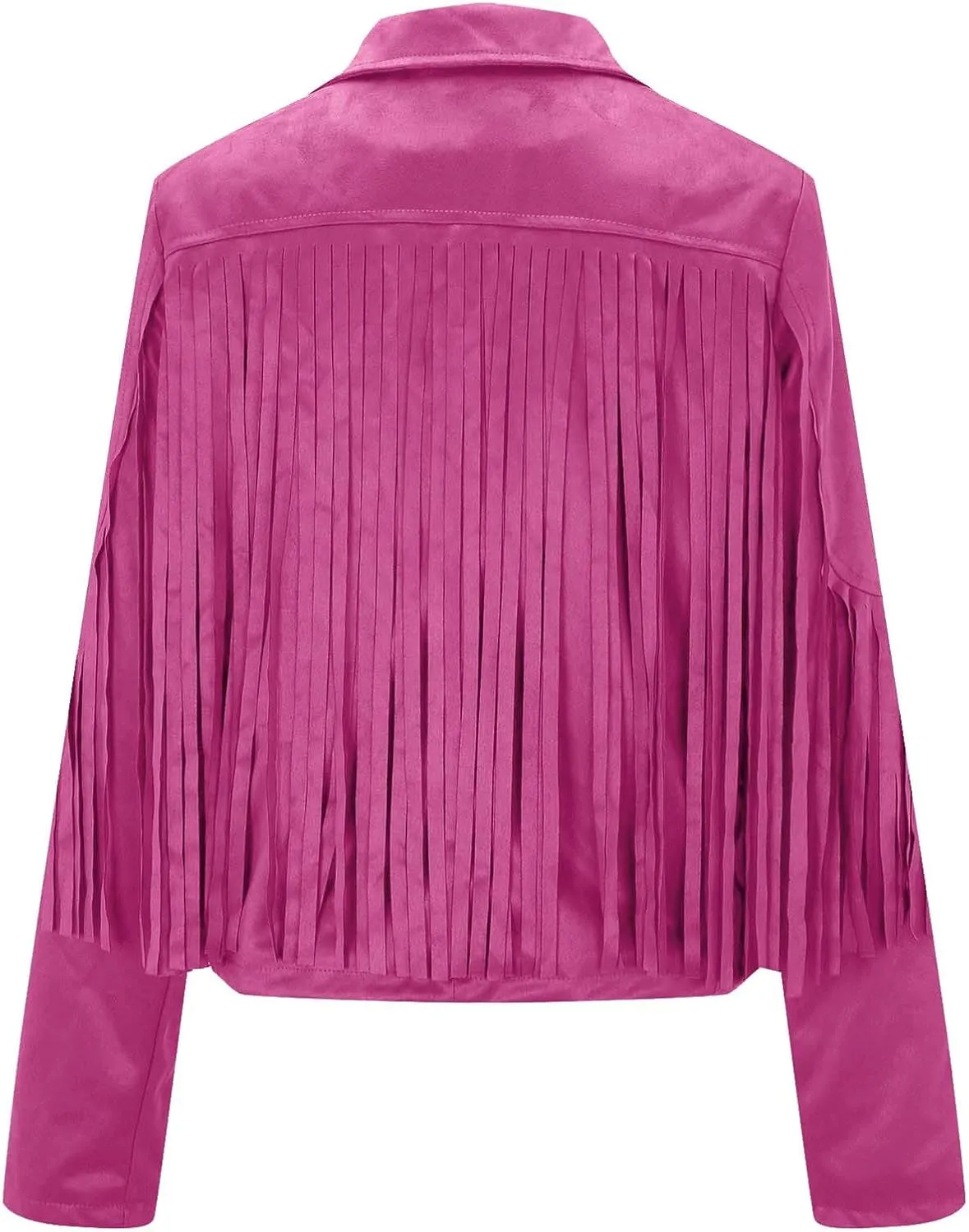 DESKABLY Women Fashion Cropped Tassel Fringe Faux Suede Leather Jacket Fall Winter Long Sleeve Lapel Neck Moto Coat Outwear