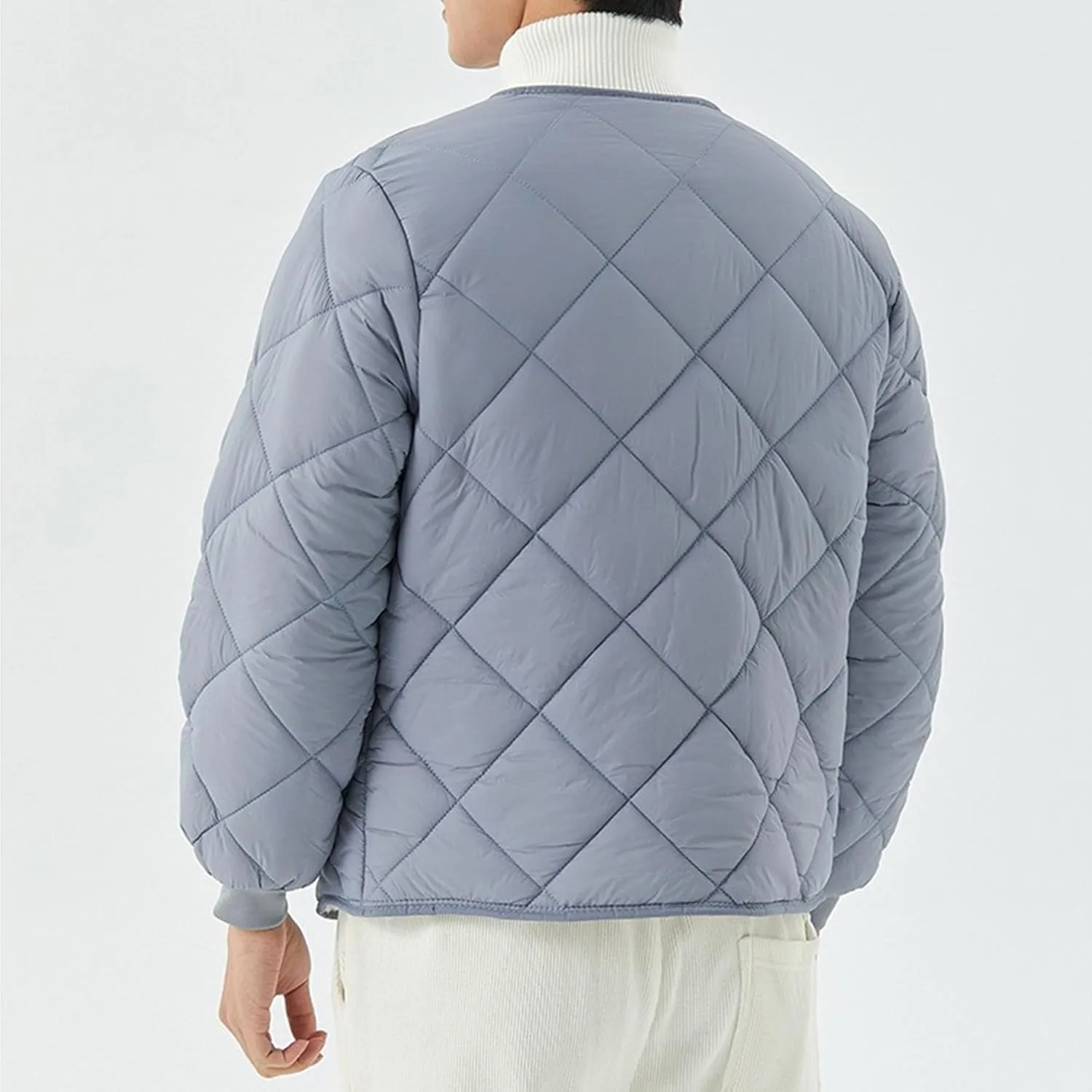 DGHM-JLMY Men Fleece Long-Sleeved Diamond Quilted Jacket Solid V Neck Cotton Coat Winter Warm Padded Coats Outwear