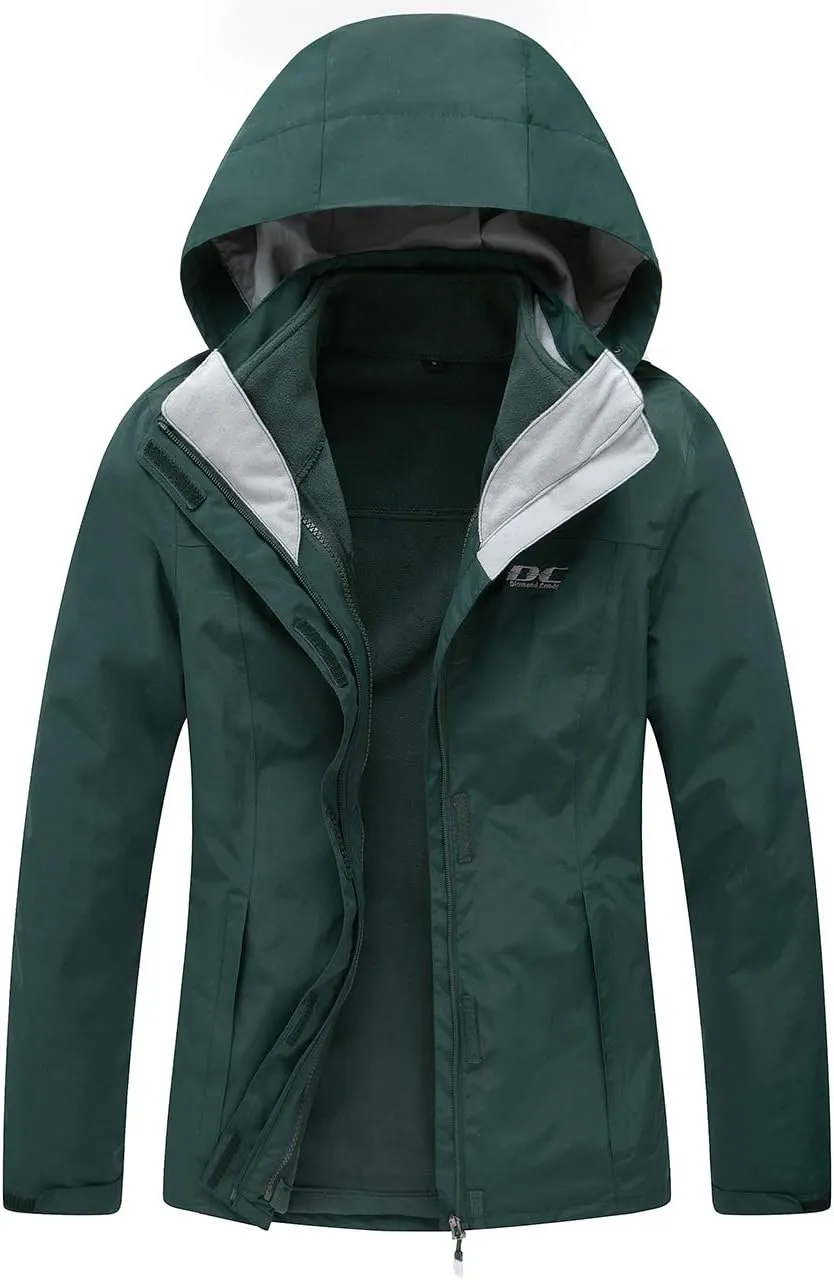 Diamond Candy Womens 3-in-1 Winter Jacket Waterproof Rain Coat with Hood Warm Fleece Ski Jackets