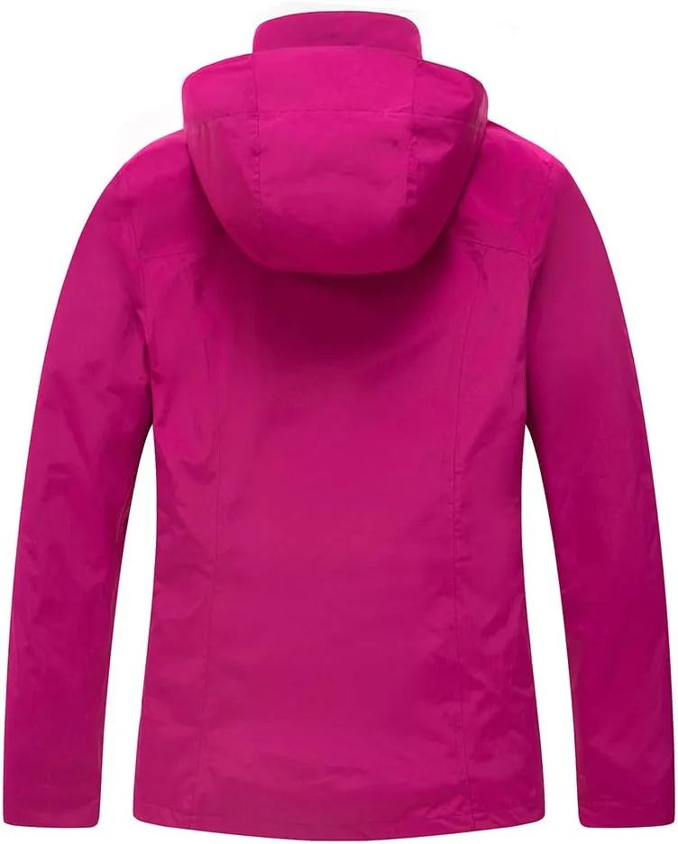 Diamond Candy Womens 3-in-1 Winter Jacket Waterproof Rain Coat with Hood Warm Fleece Ski Jackets