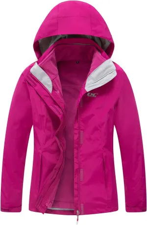 Diamond Candy Womens 3-in-1 Winter Jacket Waterproof Rain Coat with Hood Warm Fleece Ski Jackets