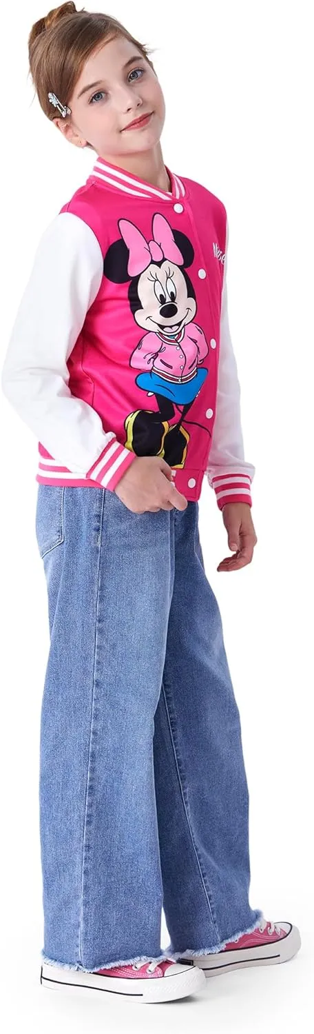 Disney Minnie Mouse Mickey Mouse Stitch Kids Varsity Bomber Jacket Lightweight Button-up Sweatshirt Toddler-Big Kids