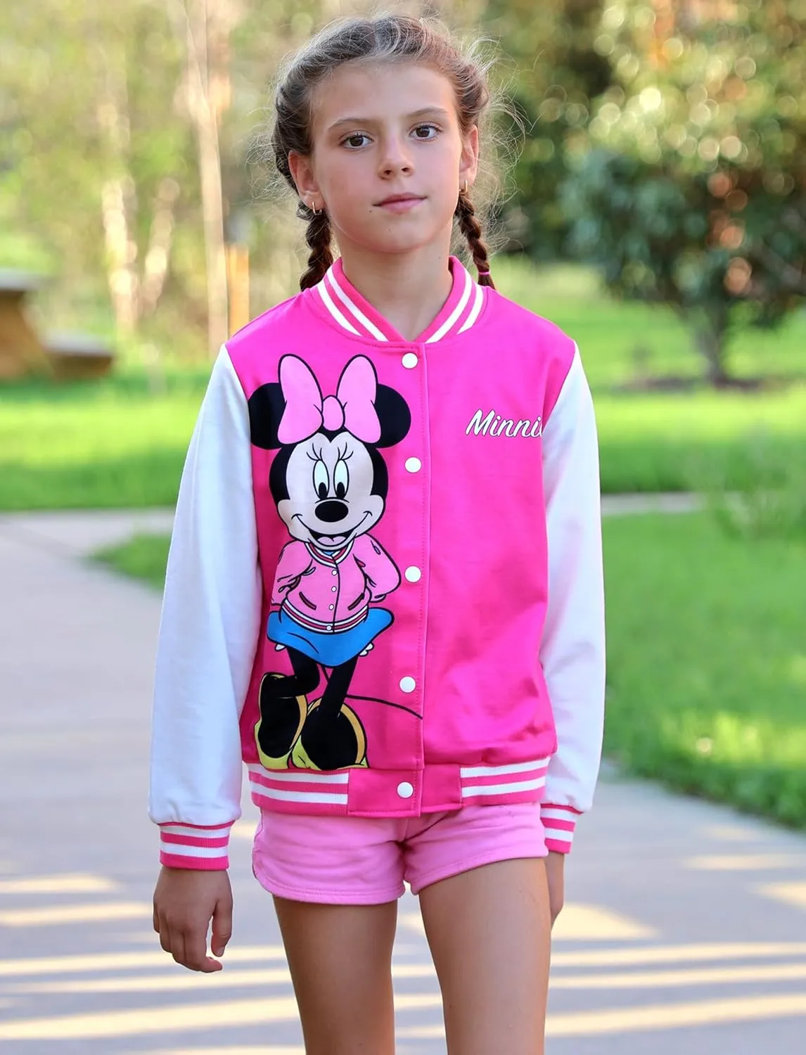 Disney Minnie Mouse Mickey Mouse Stitch Kids Varsity Bomber Jacket Lightweight Button-up Sweatshirt Toddler-Big Kids