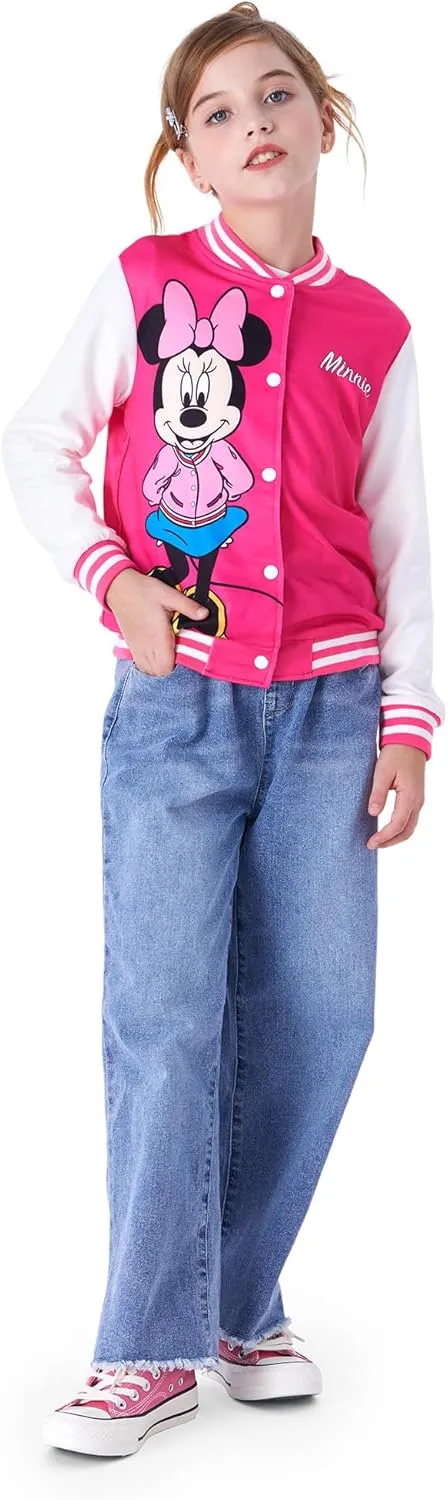 Disney Minnie Mouse Mickey Mouse Stitch Kids Varsity Bomber Jacket Lightweight Button-up Sweatshirt Toddler-Big Kids