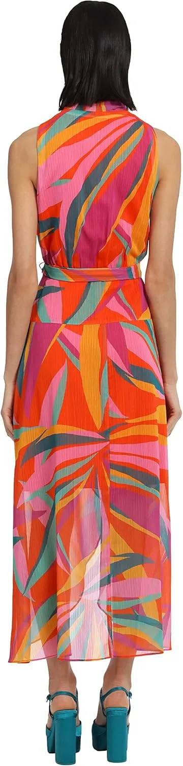 Donna Morgan Women's Faux Wrap Shawl Collar High-Low Dress with Waist Tie