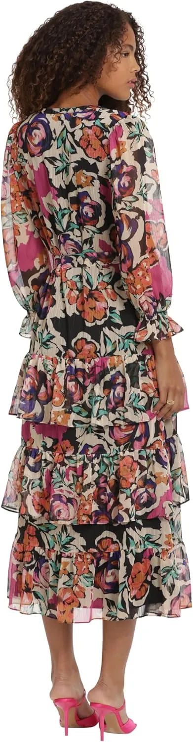 Donna Morgan Women's V-Neck Tiered Skirt Maxi Day Dress Event Party Night Out Guest of