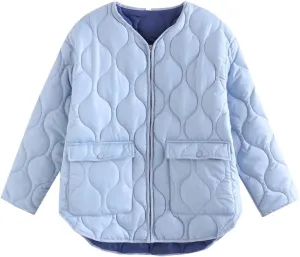 Down Jacket Women V Neck Zipper Pocket Long Sleeve Cotton Jacket Stylish Versatile Coat Mid Length Winter Coats