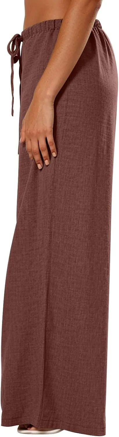 Dress Pants Women Flowy Trousers, Plus Size Pants for Curvy Women Wide Leg Summer Cargo Cotton Linen High Waisted