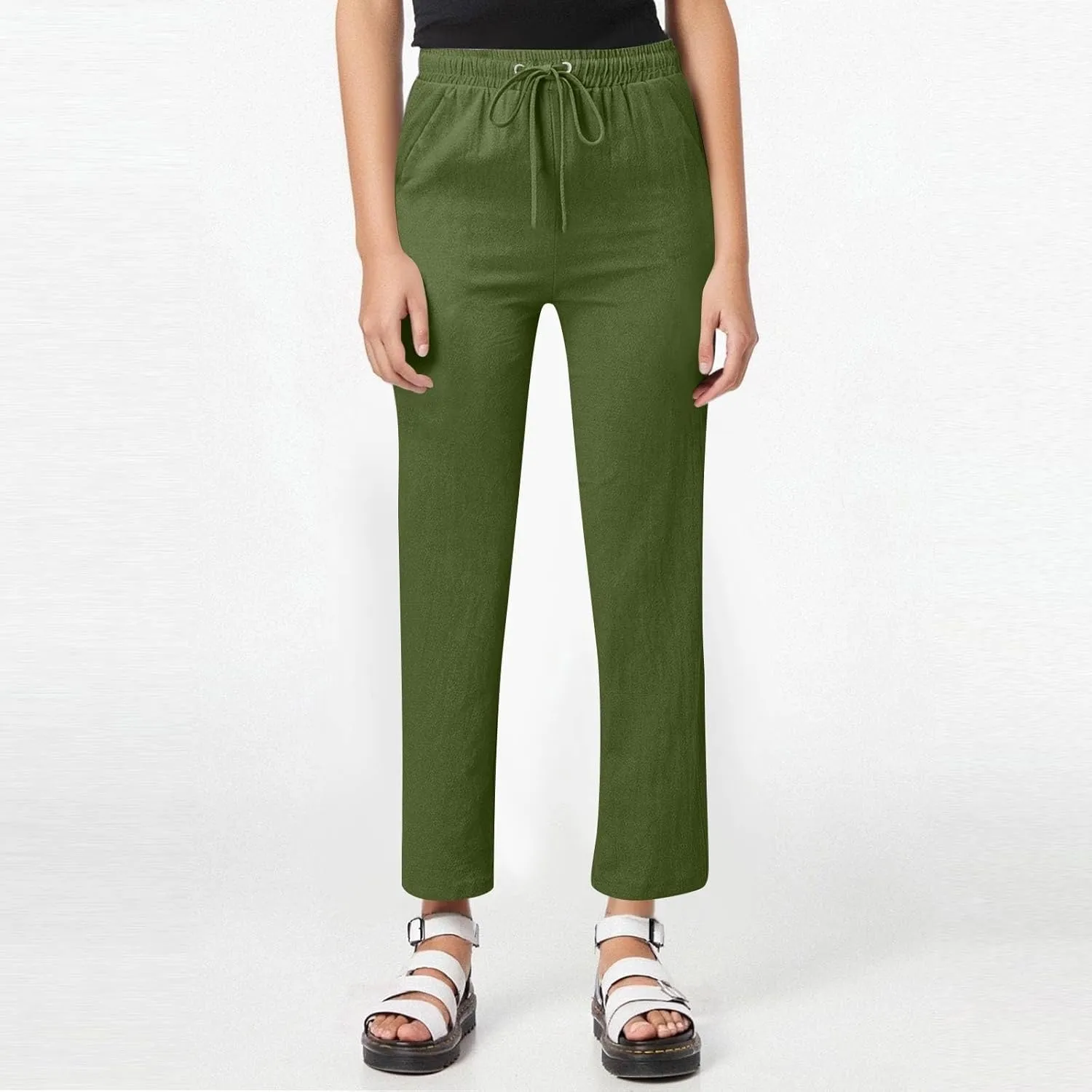 Dress Pants Women High Waisted,Womens Sweatpants Palazzo Straight Leg Trousers Linen Cotton Dressy