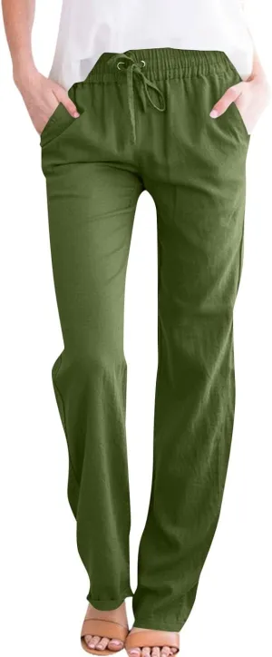 Dress Pants Women High Waisted,Womens Sweatpants Palazzo Straight Leg Trousers Linen Cotton Dressy