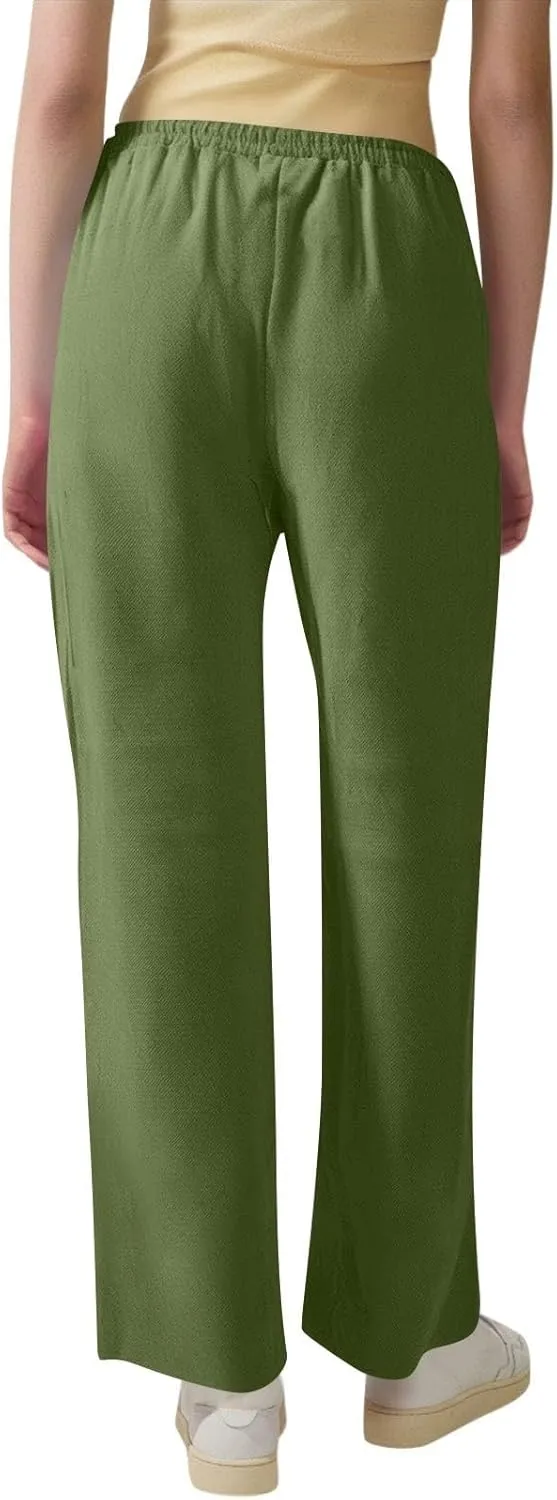 Dress Pants Women High Waisted,Womens Sweatpants Palazzo Straight Leg Trousers Linen Cotton Dressy