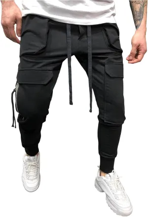DuDubaby High Waisted Yoga Pants Men's Pockets Pencil Pants Hip Hop Patchwork Sweatpants Mens Pants Slim Fit