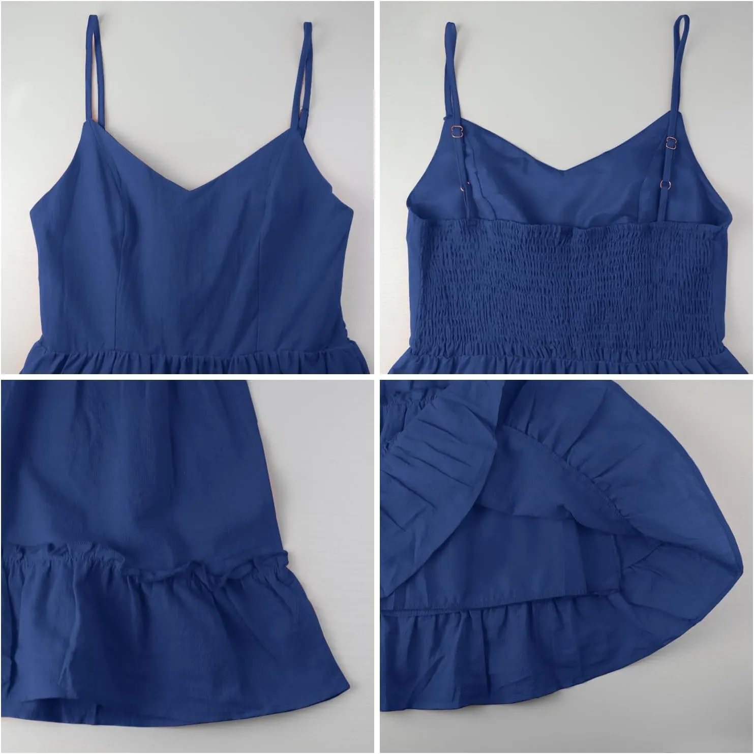 FANCYINN Women Floral Casual Tiered Mini Dresses Spaghetti Strap V Neck Backless A Line Swing Short Dress with Pockets