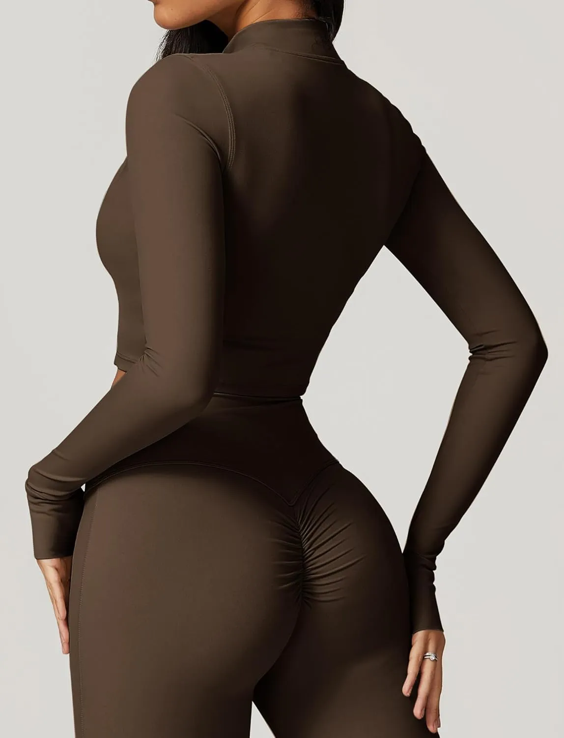 FEOYA Women Long Sleeve Full Zip Workout Crop Jacket Slim Fit Turtleneck Thumbhole Sports Track Jacket Ultra Short 2023