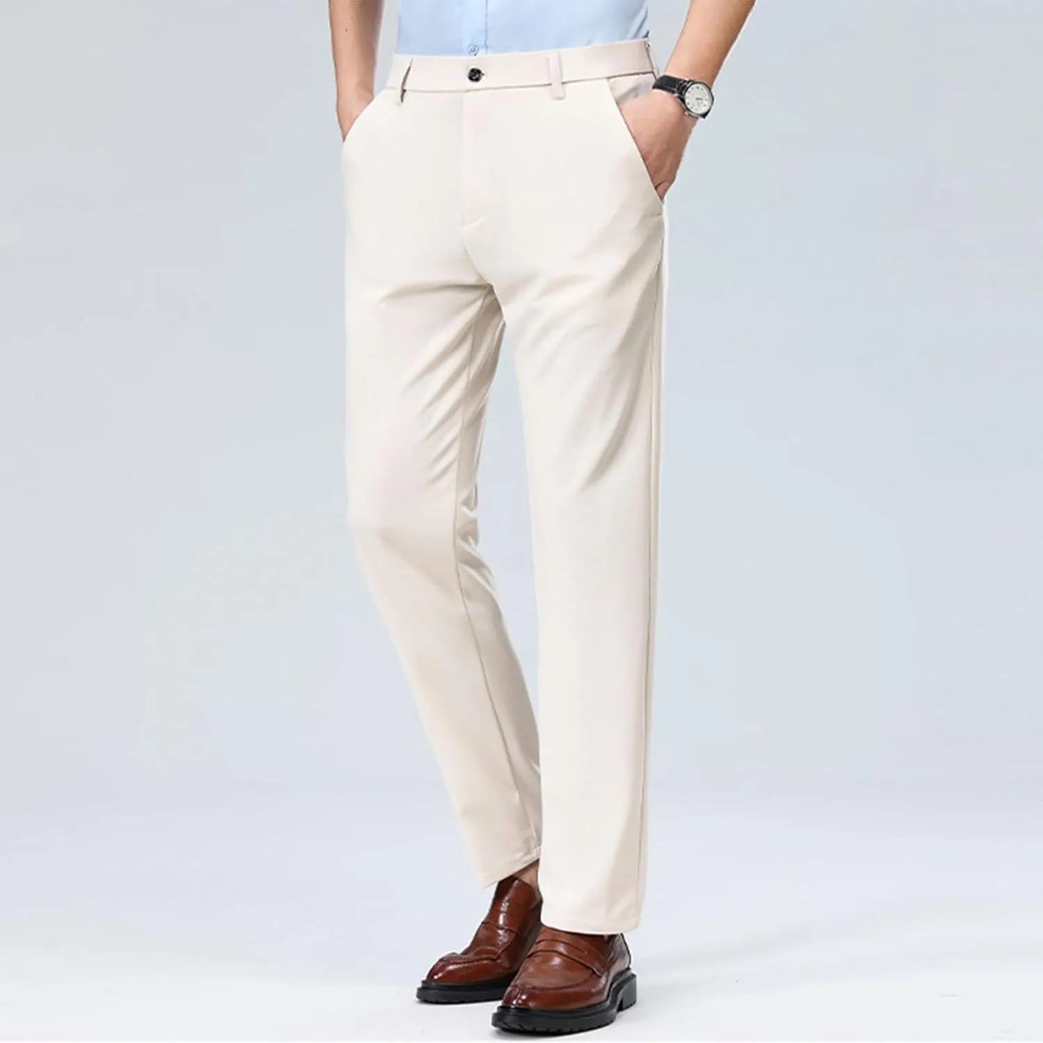 Finelylove Mens Dress Pants Casual Slim Fit Flat Front Formal Pants Wrinkle Free Tapered Trousers Trendy
