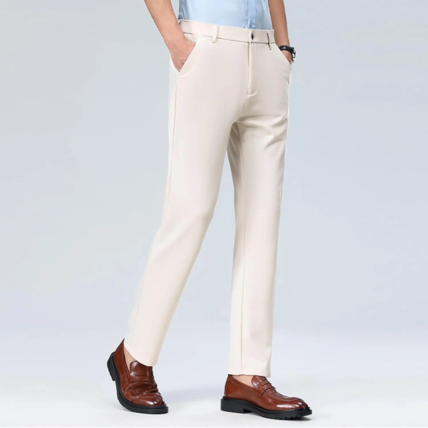 Finelylove Mens Dress Pants Casual Slim Fit Flat Front Formal Pants Wrinkle Free Tapered Trousers Trendy