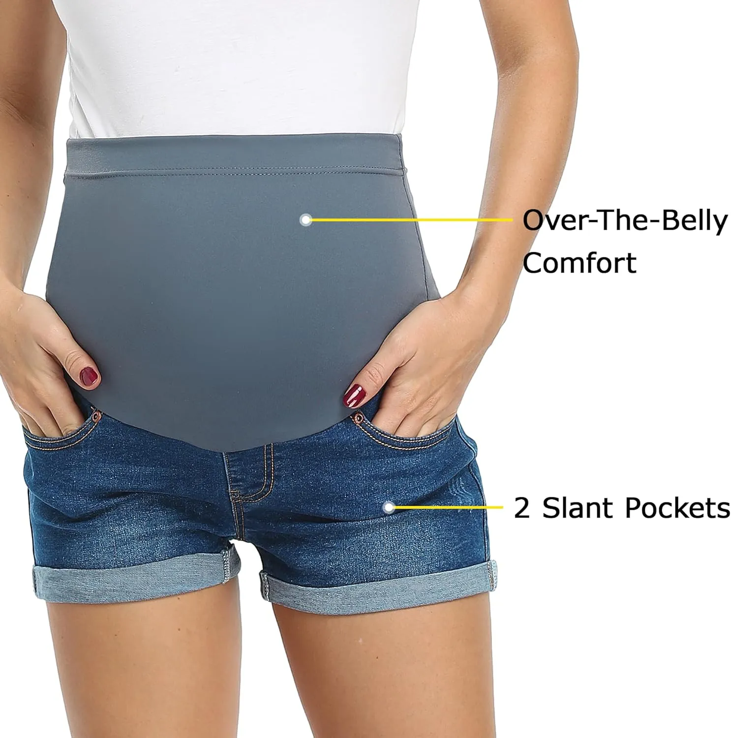 fitglam Women's Maternity Shorts Over Belly Pregnancy Lounge Workout Running Pajama Sleep Shorts with Pockets