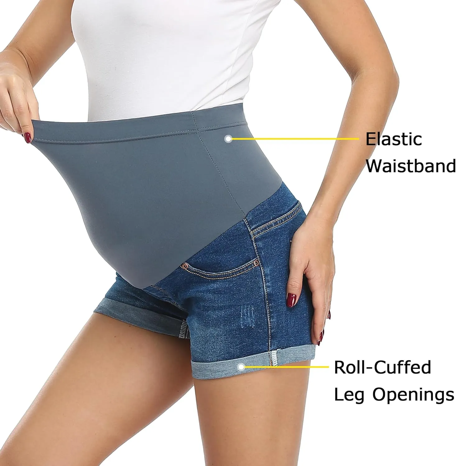 fitglam Women's Maternity Shorts Over Belly Pregnancy Lounge Workout Running Pajama Sleep Shorts with Pockets