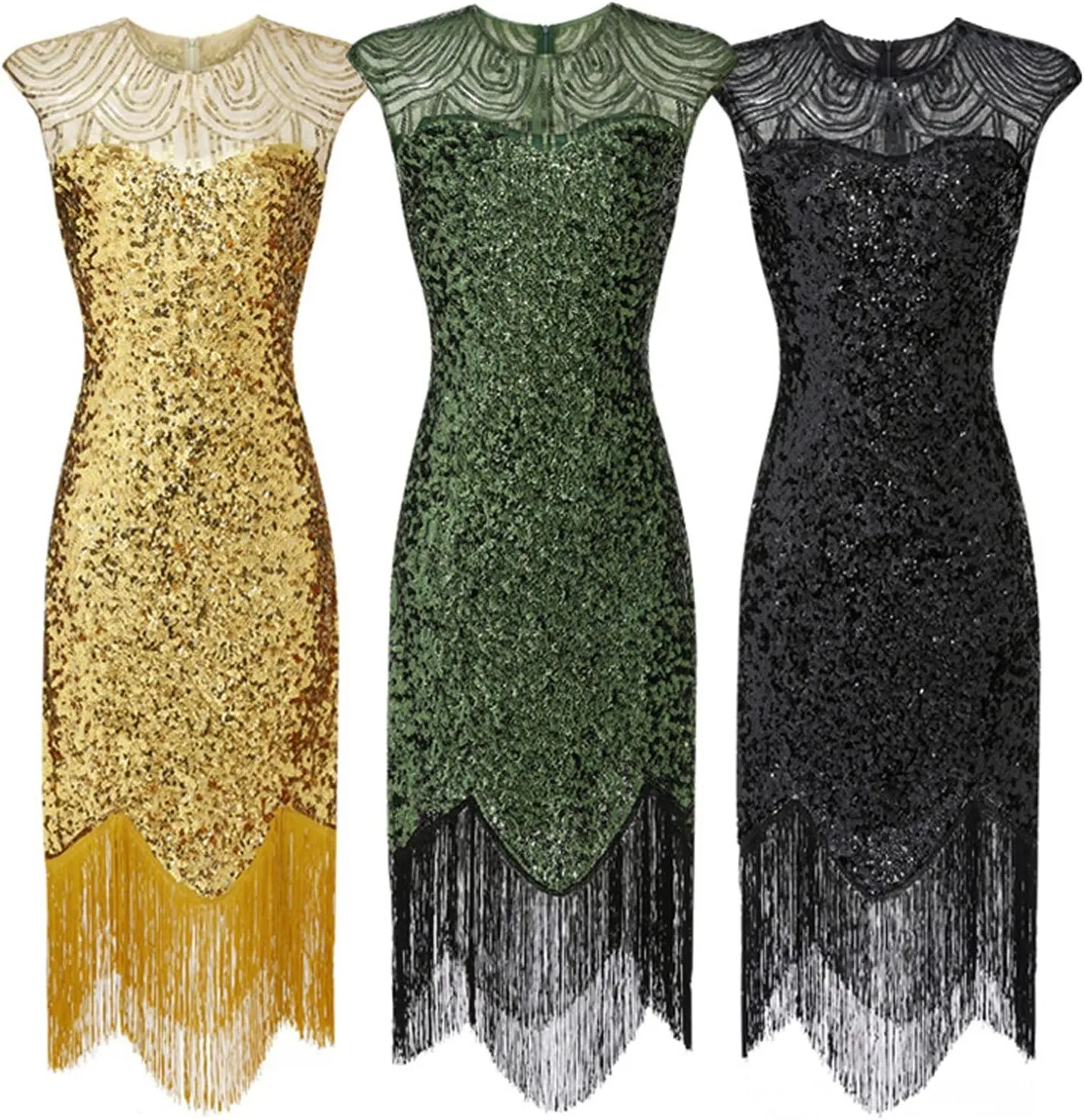 Flapper Dresses 1920s Gatsby Plus Size Cap Sleeve Sparkly Fringe Dress Art Deco Roaring 20s Cocktail Costumes