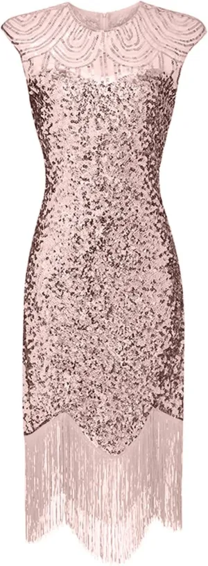 Flapper Dresses 1920s Gatsby Plus Size Cap Sleeve Sparkly Fringe Dress Art Deco Roaring 20s Cocktail Costumes