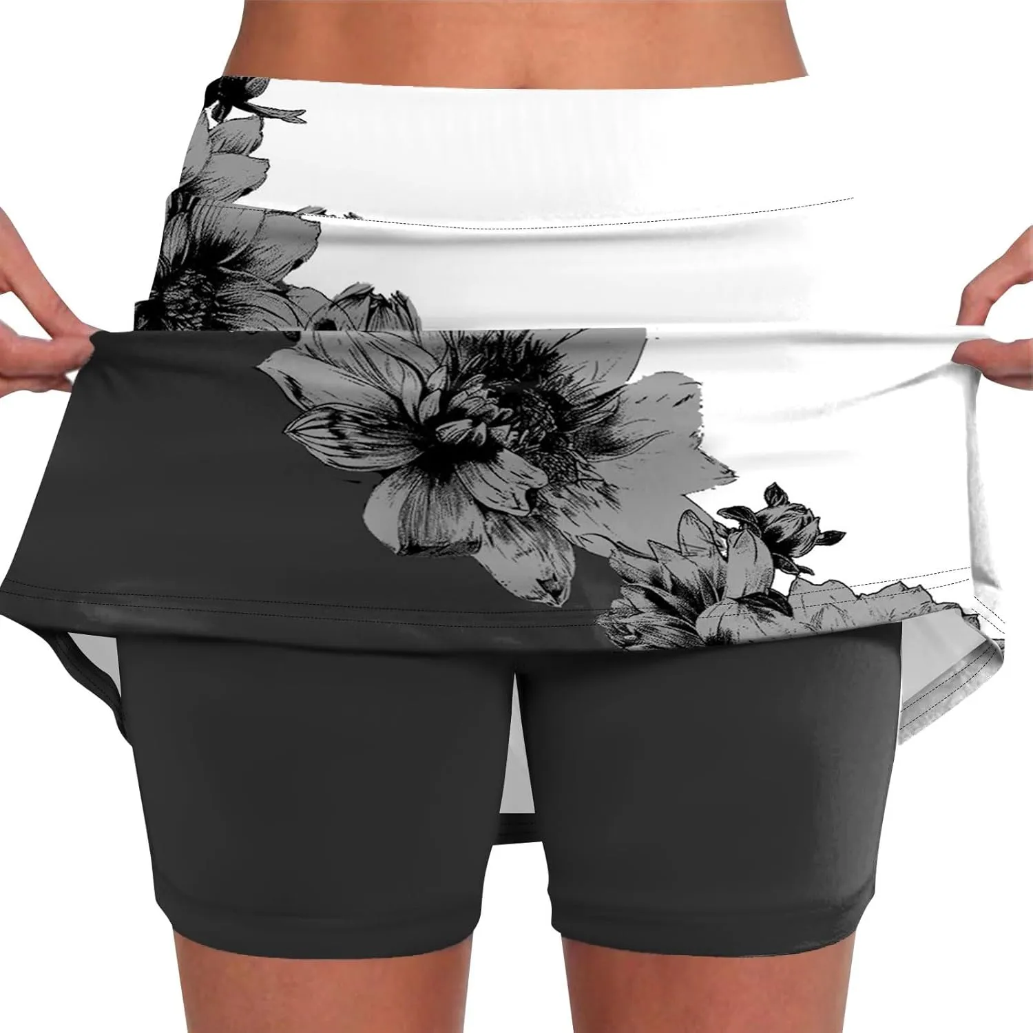 FlekmanArt Skorts for Woman Printed Workout Skorts Athletic Sports Pants Tummy Control Running Skirt Skinny Athletic Shorts