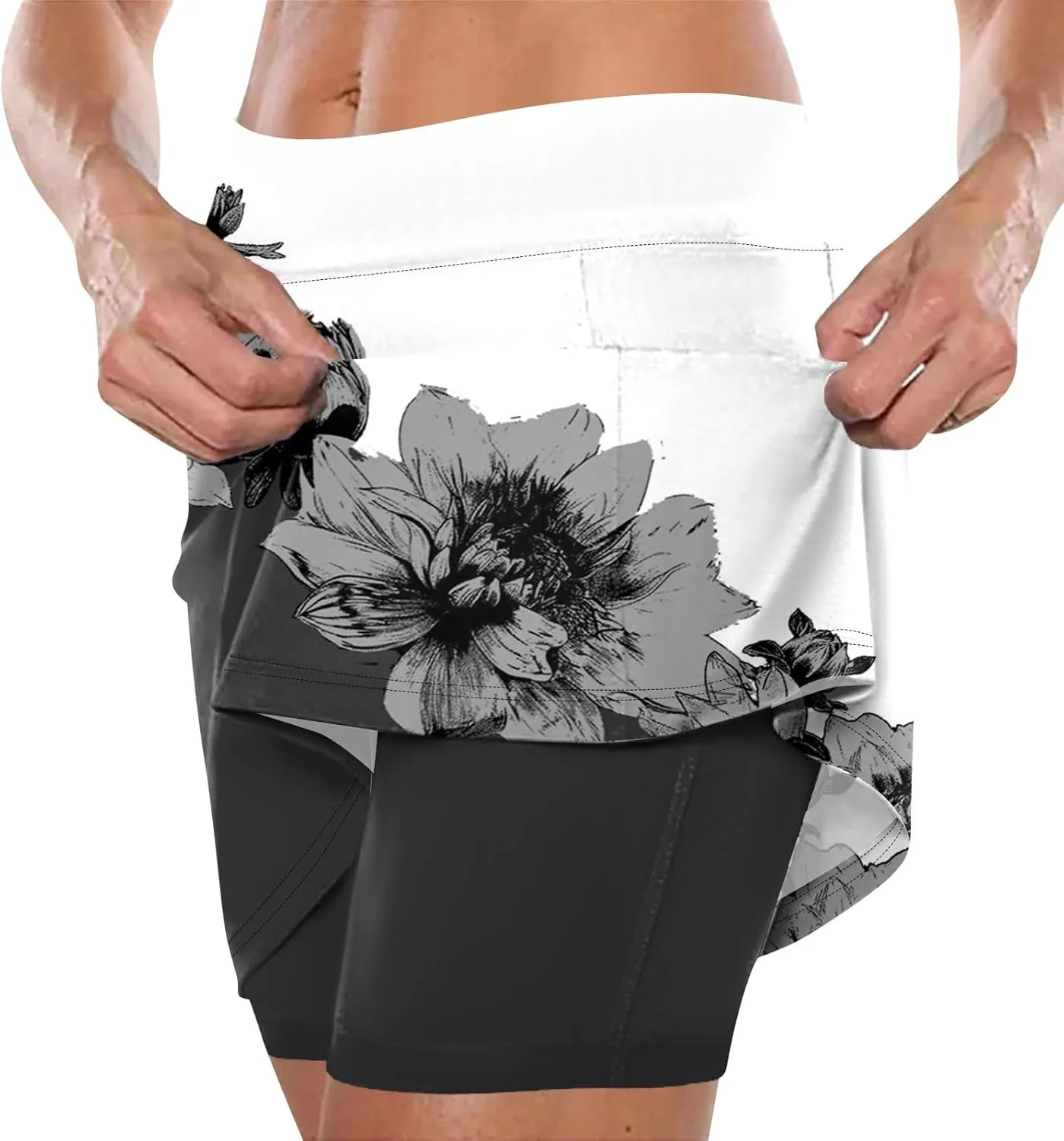 FlekmanArt Skorts for Woman Printed Workout Skorts Athletic Sports Pants Tummy Control Running Skirt Skinny Athletic Shorts
