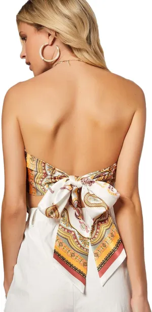 Floerns Women's Graphic Print Tie Back Strapless Bandana Tube Top