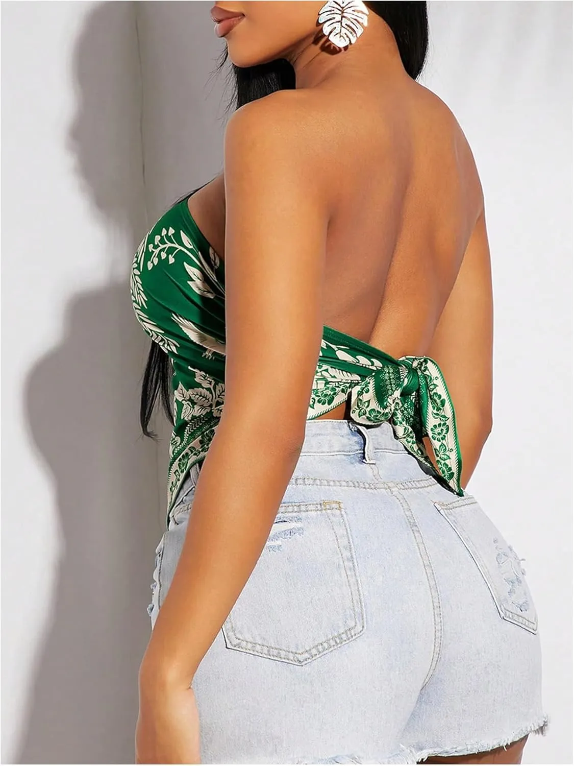 Floerns Women's Graphic Print Tie Back Strapless Bandana Tube Top