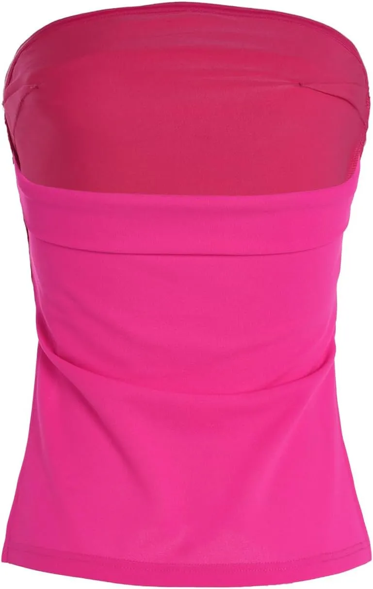 Floerns Women's Solid Strapless Bandeau Split Hem Casual Tube Top