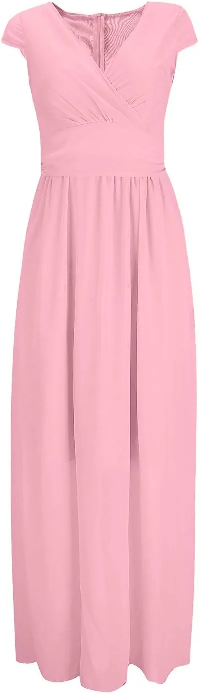 Flowy Maxi Dress Womens Spring Dresses Plus Size Short Sleeve V Neck Long Casual Plain Fashion Wedding Guest Dress S-5X