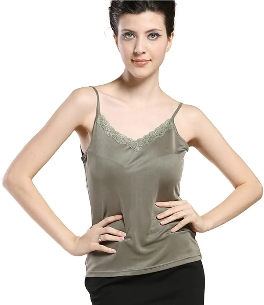Forever Angel Women's 100% Silk Lace Camisole Cami Tank Top