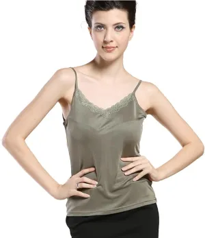 Forever Angel Women's 100% Silk Lace Camisole Cami Tank Top