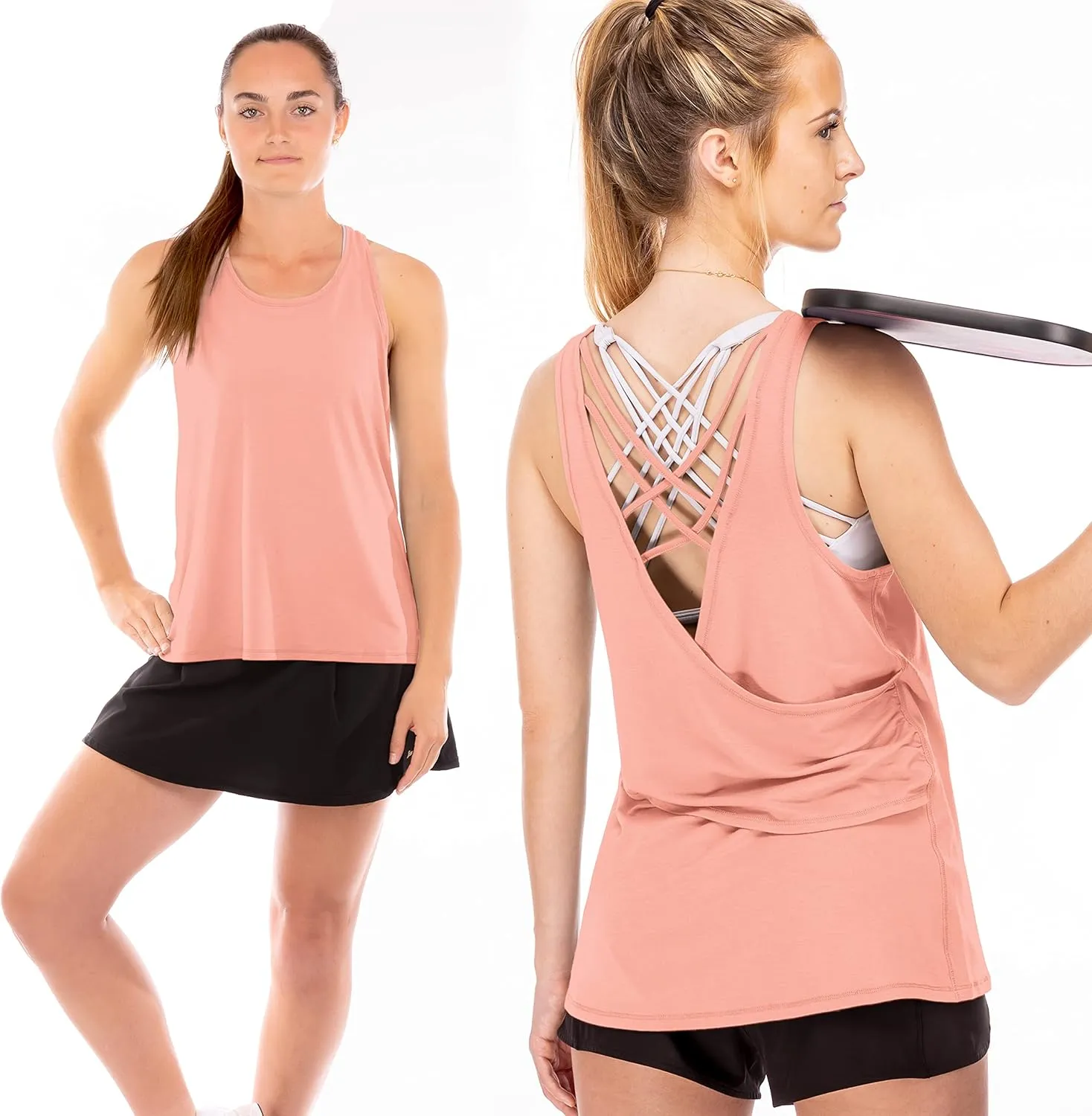 Franklin Sports Women's Lattice Back Tank Top-Relaxed Fit