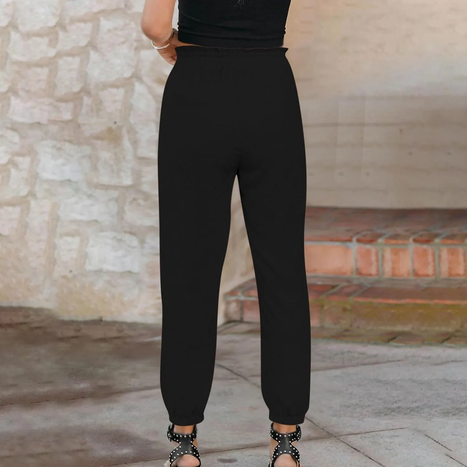 FZYLQY Womens 2025 Summer Casual Pants Drawstring Elastic High Waisted Work Trousers Joggers Trendy Harem Pants with Pockets