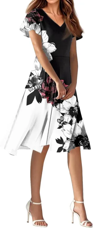 Garden Wedding Guest DressClassy Spring Wedding Guest,Chiffon Midi Dress Below The Knee Length Ruffle Hem Dressess
