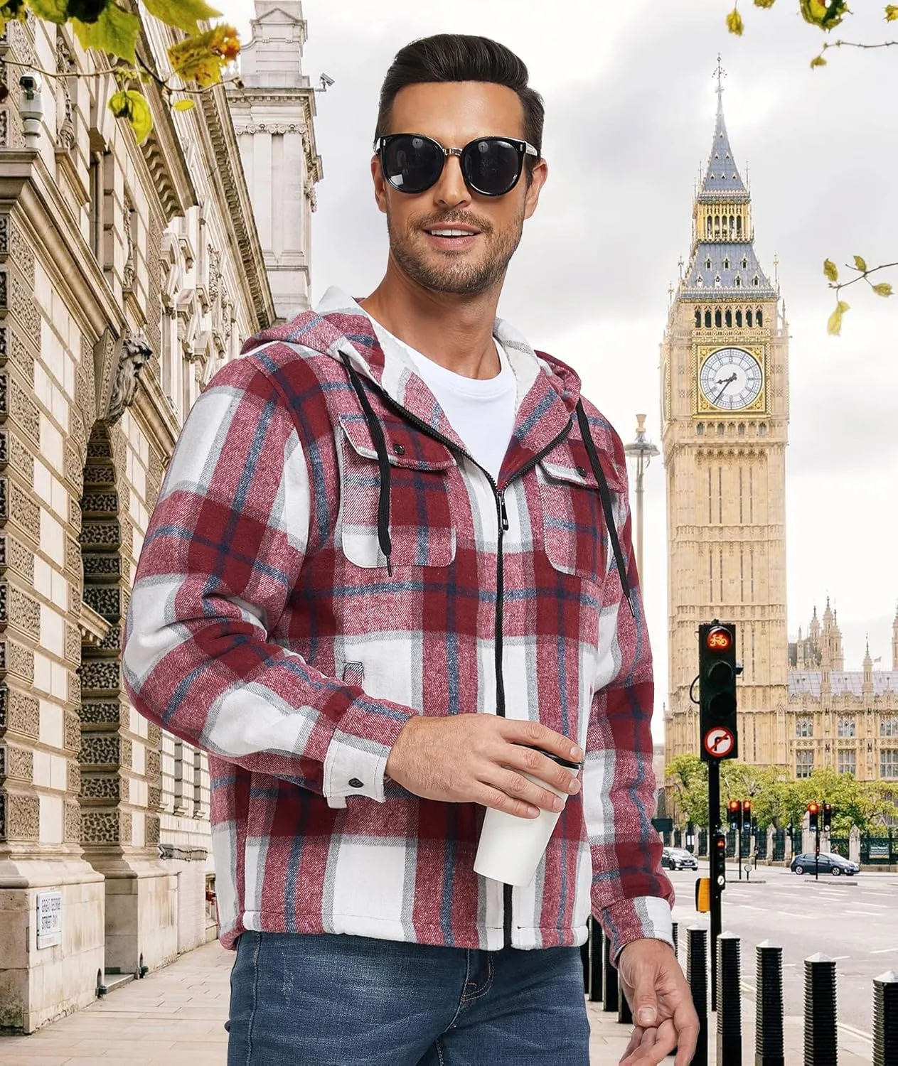 GEEK LIGHTING Men's Flannel Shirts Jacket Sherpa Lined Fleece Plaid Hoodie Long Sleeve Winter Warm Coat