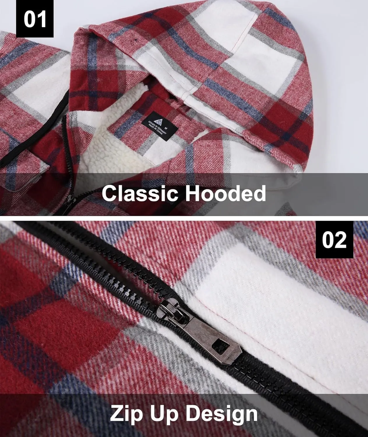 GEEK LIGHTING Men's Flannel Shirts Jacket Sherpa Lined Fleece Plaid Hoodie Long Sleeve Winter Warm Coat
