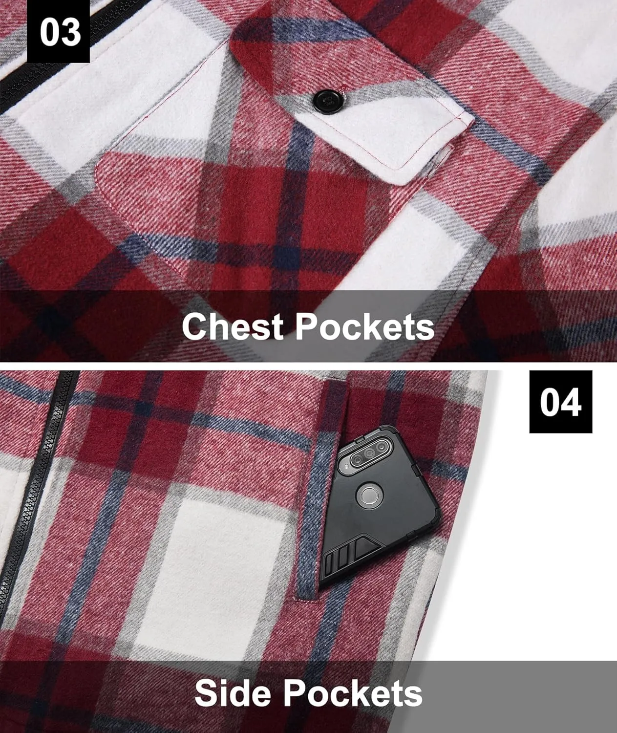 GEEK LIGHTING Men's Flannel Shirts Jacket Sherpa Lined Fleece Plaid Hoodie Long Sleeve Winter Warm Coat
