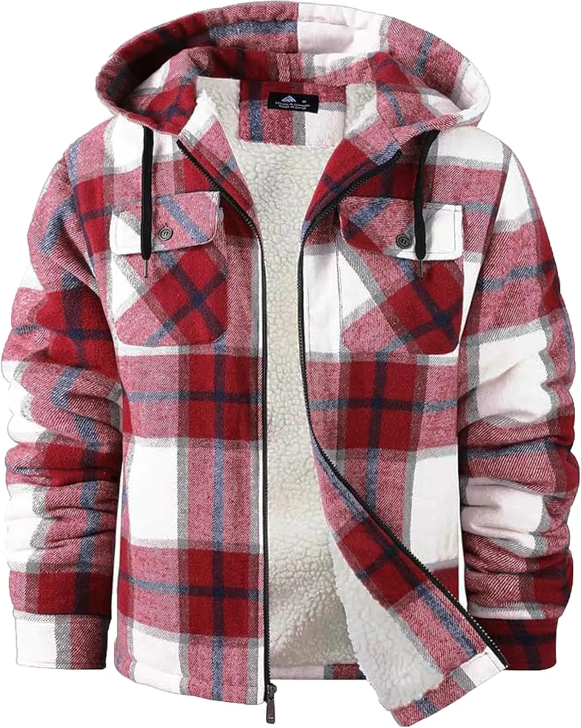 GEEK LIGHTING Men's Flannel Shirts Jacket Sherpa Lined Fleece Plaid Hoodie Long Sleeve Winter Warm Coat