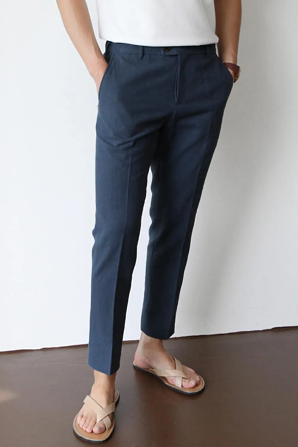 GINGTTO Linen Pants Men Slim Fit Elastic Waistband Lightweight Summer Beach Fashion Casual Pant